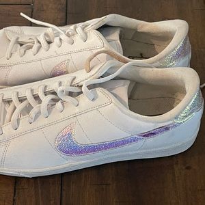 Nike Women's White Leather Low Irridescent Swoosh